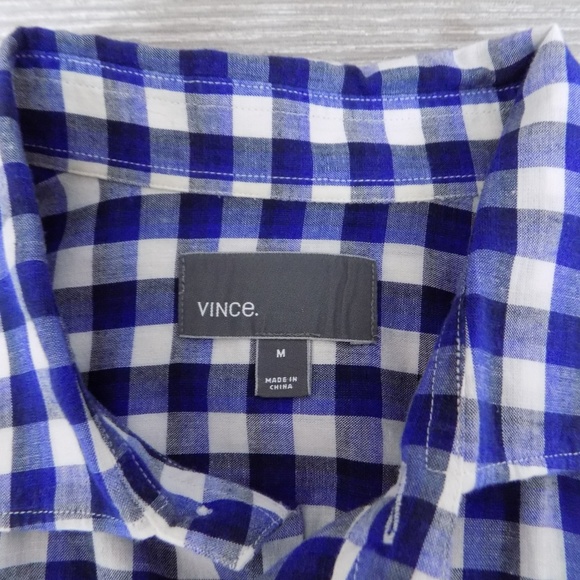 Vince. Men's Blue Check Long Sleeve Shirt M - Picture 6 of 8